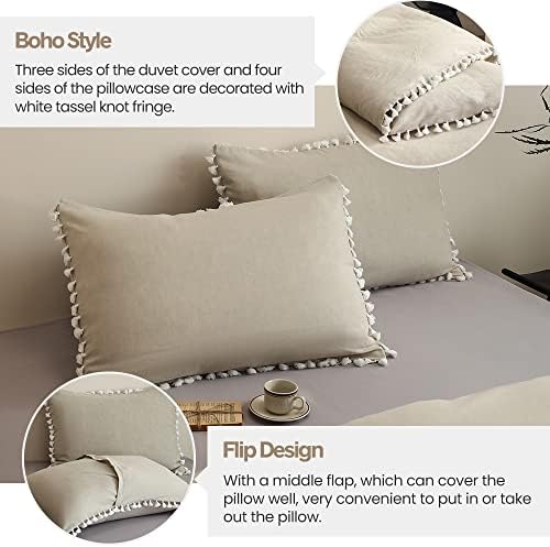 Simple&Opulence Linen Duvet Cover Set Queen, Linen Cotton Blend with