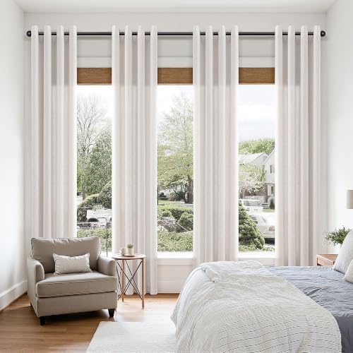 SMABU Extra Long Linen Grommet Curtains 120 Inch Long Beige White 2