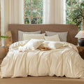 MooMee Jacquard Duvet Cover Set 100% Washed Cotton Linen Like King