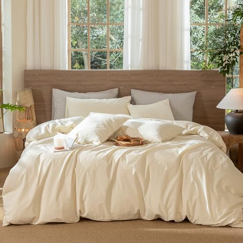 MooMee Jacquard Duvet Cover Set 100% Washed Cotton Linen Like King