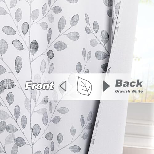 MYSKY HOME Grey Leaf Curtains 63 Inch Length for Bedroom Grommet 2