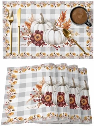 Placemats Set of 8, Grey Fall Non Slip Table Mats, Washable Place Mats