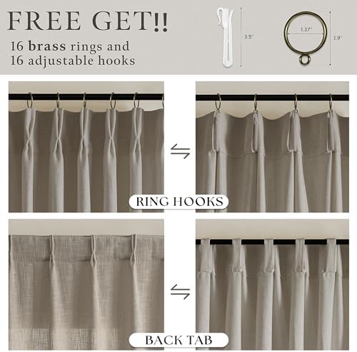 Linen Taupe Pinch Pleat Memory Shaped Light Filtering Curtains 96 Inch