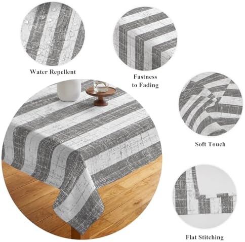 Rectangle Tablecloth, Farmhouse Gray Geometric Line Waterproof Table
