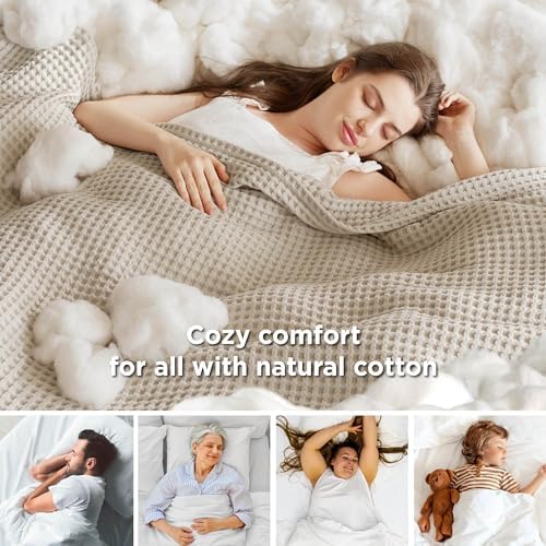 Bedsure Dark Grey Woven Blanket and Beige Linen Waffle Weave