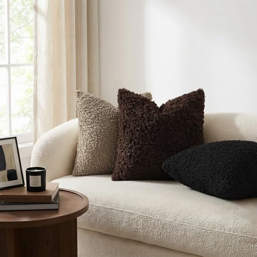 decorUhome Sherpa Decorative Throw Pillow Covers 18x18 Set of 2 Black