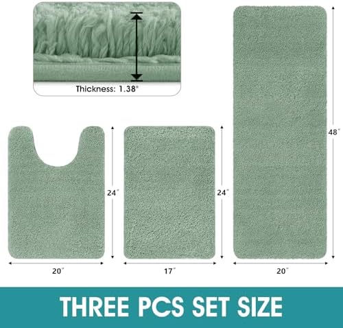Microfiber Thick Bathroom Rugs Sets 3 Piece, Flurry Non Slip Bath Rug