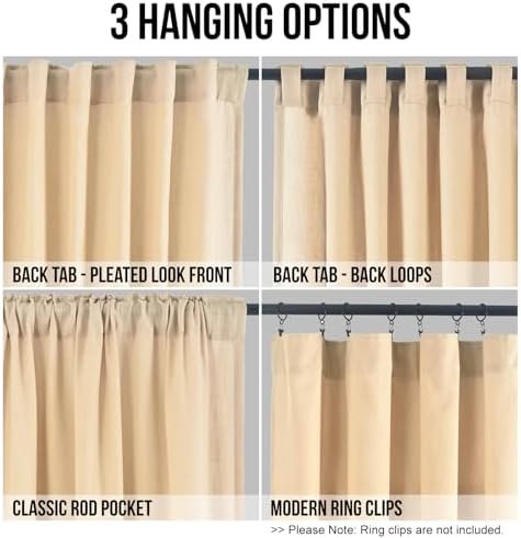 FINECITY Taupe Linen Curtains 63 Inch Length for Bedroom, 2 Panels