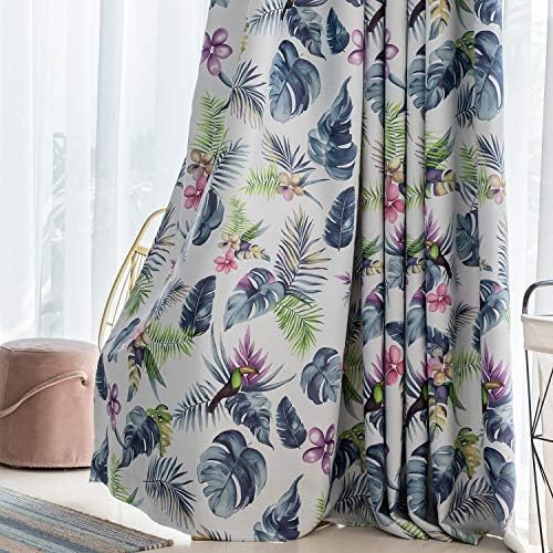 VOGOL Tropical Leaf Print Room Darkening Curtains, 52 x 63, 2 Panels