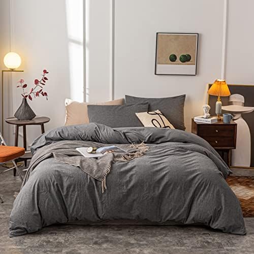 Janlive Washed Cotton Duvet Cover Full Ultra Soft 100% Cotton Solid