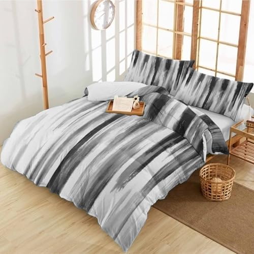 Duvet Cover Set Queen, Minimalist Black Gray Texture 3 Piece Bedding