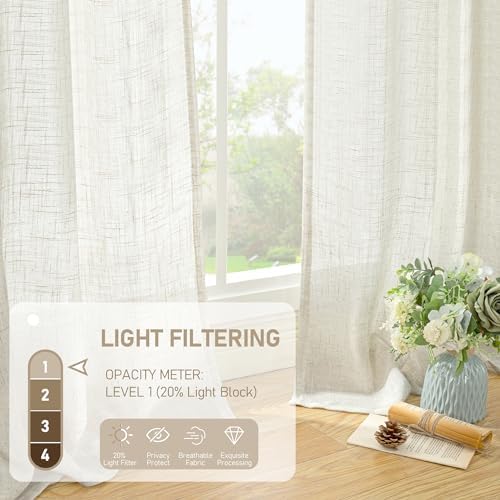 LAMIT Natural Linen Blended Curtains for Living Room 120 Inch Semi