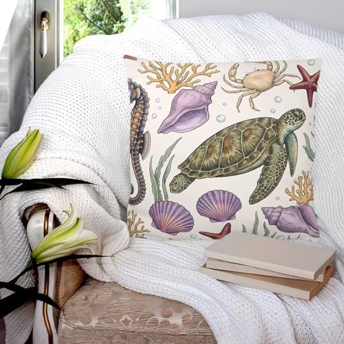 Pillow Covers 20x20 Set of 2, Turtle Coastal Coastal Throw Pillow