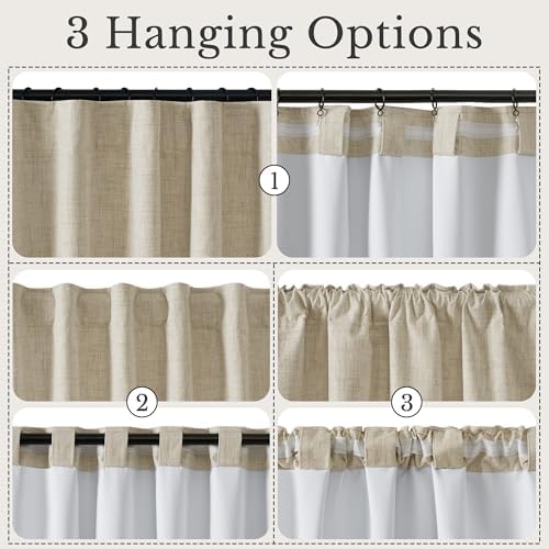 NICETOWN Farmhouse Linen Textured 100% Blackout Beige Curtains, Rustic