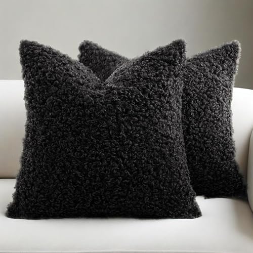 Throw Pillow Covers Set of 2, Faux Wool Pillow Covers 18x18 for Living