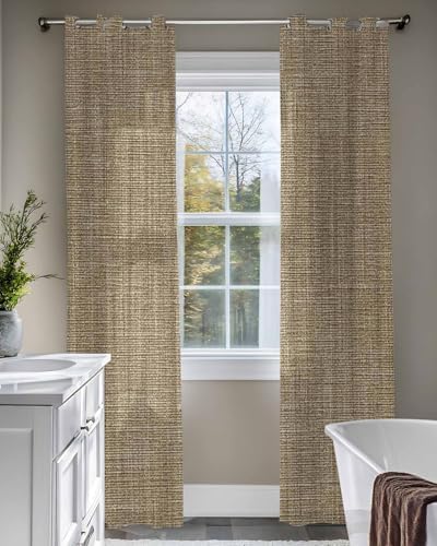 Brown Linen Sheer Curtains 96 Inch Long 2 Panels, Farmhouse Pure Color