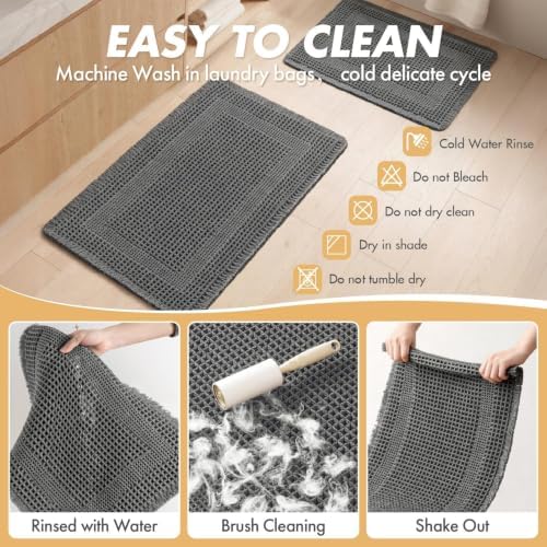 MIULEE Set of 2 Waffle Bathroom Rugs Dark Grey Boho Bath Mat 17x24 in