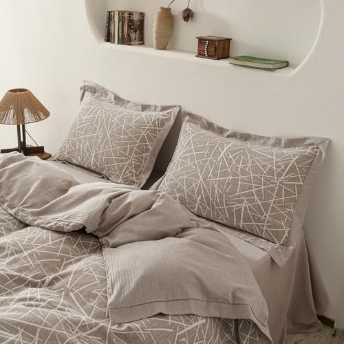 SUSYBAO King Size Duvet Cover Cotton Linen 3 Pieces Set 1 Taupe