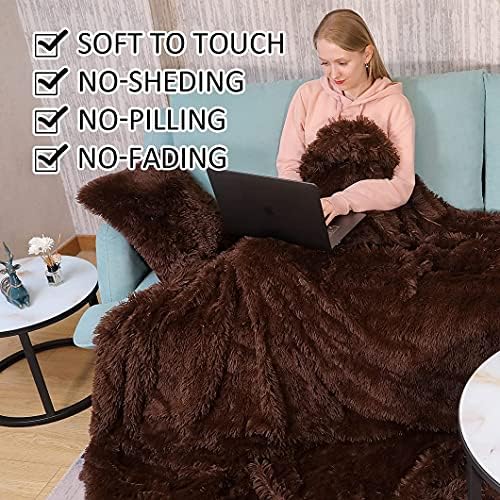 YUSOKI Long Faux Fur Twin Size Blanket, Brown, 60" x 80"
