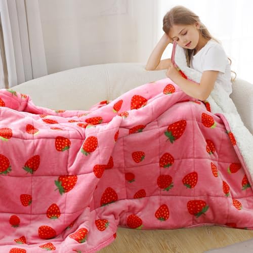 Aemicion Strawberry Pink Weighted Blanket for Girls Over 6 Years Old