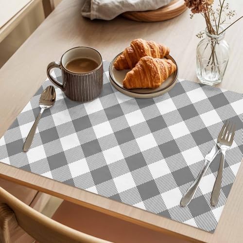 Cotton Linen Placemats for Dining Table Set of 8 Gray Buffalo Check