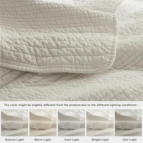 palassio 100% Cotton Quilt Set California Cal King Size, Light Beige