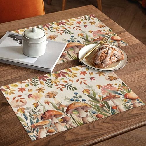 Placemats Set of 8, Thanksgiving Fall Leaves Woven Placemat, Linen