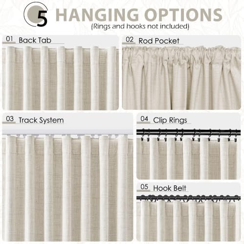 Linen Blackout Curtains 92 Inch Long for Living Room, Oatmeal