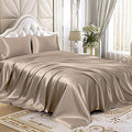 Pure Soft Silky Satin Sheets Queen Size, Taupe, 4 Pieces Sheet Set