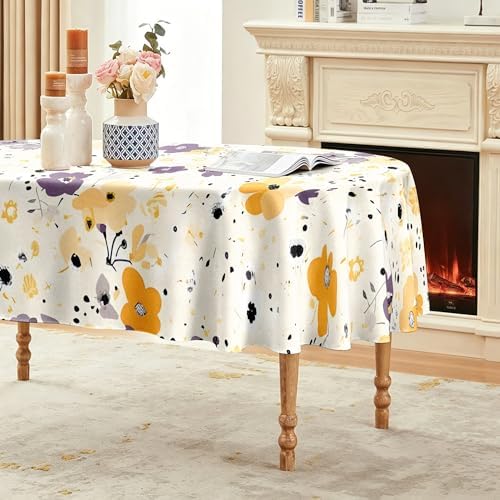 Small Floral Pattern Print Oval Table Cloth, Waterproof Duty Vinyl