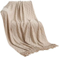 50×70in Cotton Throw Blanket Diamond Knit Fringe All Season Home,Khaki