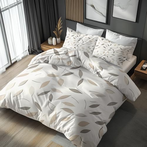 Boho Leaf Duvet Cover Full Size, Modern Simple Reversible Design