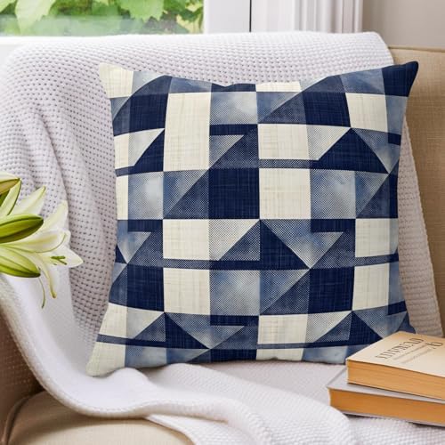 16x16 Pillow Covers Set of 2, Navy Blue Geometric Throw Pillow Covers