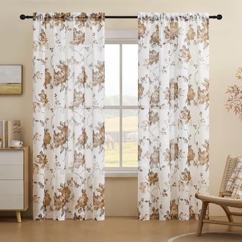 FOLKSIDE Vintage Floral Curtains 72 Inches Long for Living Room