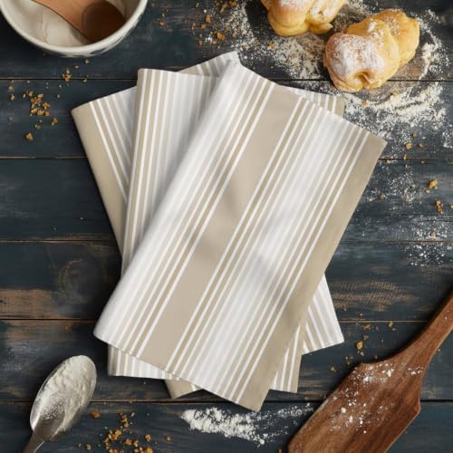 Beige Striped Kitchen Towels Set of 3, Ultra Absorbent Dish Towels