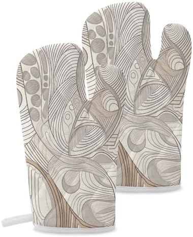 Oven Mitts 2 Pcs Kitchen Oven Glove Linear Texture Beige Oven Mitt