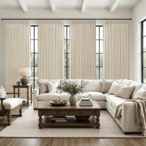 Extra Long 108 Inch Pinch Pleated Heavy Linen Sheer Warm Beige