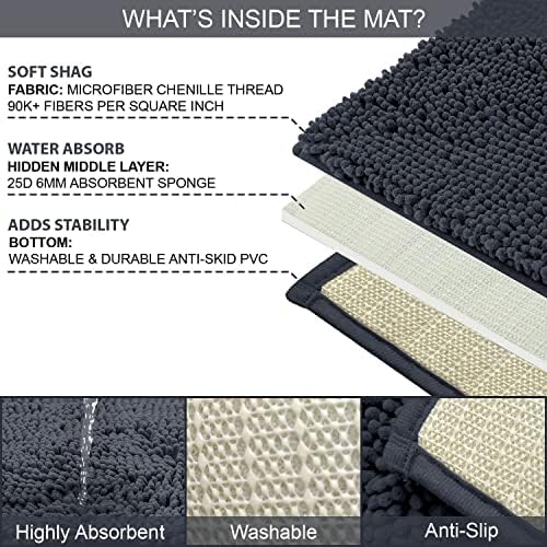LuxUrux Chic Charcoal Bliss Bath Mat Bundle U-Shaped Contoured
