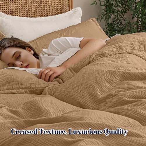 PHF 100% Natural Cotton Muslin Duvet Cover Set King Size, Ultra Soft