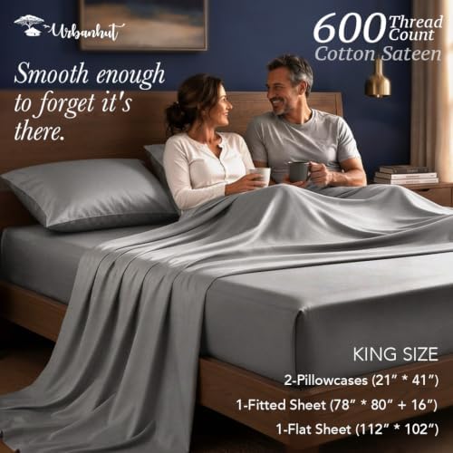 600 Thread Count 100% Cotton Sheets King Size Sheets Set- Dark Grey