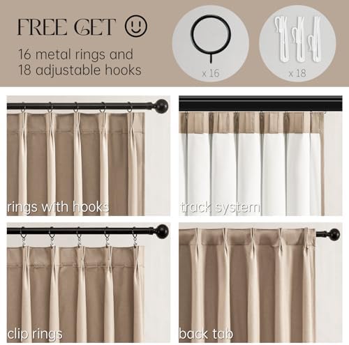 Topfinel Pinch Pleated Curtains 96 Inch Long, 100% Blackout Thermal