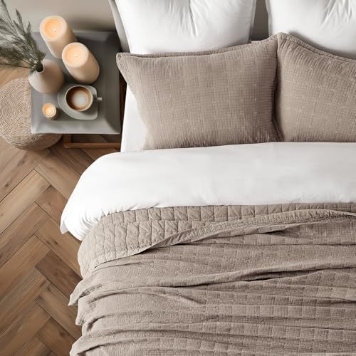 EVERGRACEHOME Stonewashed Cotton Quilt Set, King Size, Truffle Taupe