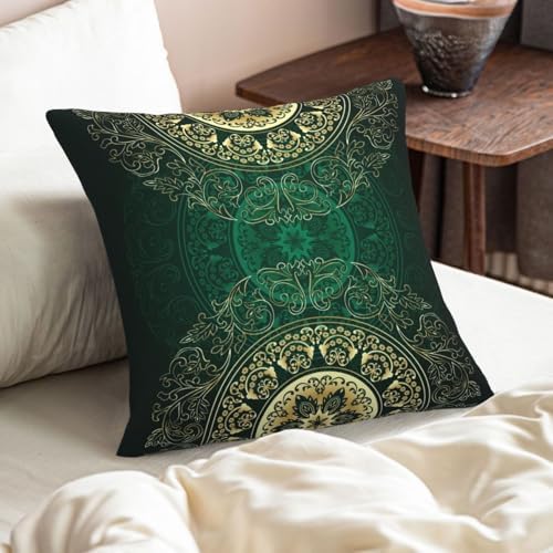 Vintage Floral Throw Pillow Covers 20x20 Inch Set of 2 Green Gold