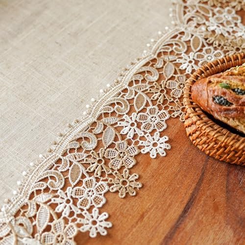 ARTABLE Small Lace Table Runner Stone Natural Linen Macrame