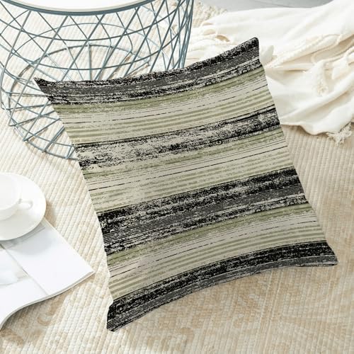 Boho Pillow Covers 18x18 Set of 2 Geometric Sage Green Black Stripe