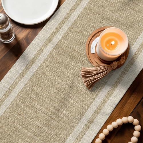 Beige Vintage Table Runner 108 Inches Long, Rustic Farmhouse Retro Art