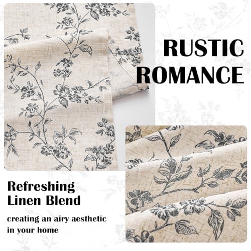 Lazzzy Black Vintage Floral Linen Curtains Farmhouse 38W X 63L 2