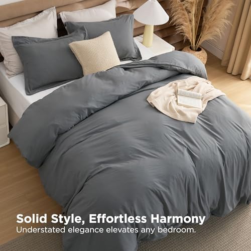 Bedsure Dark Gray Comforter Cover Queen Size 4 Pieces Prewashed