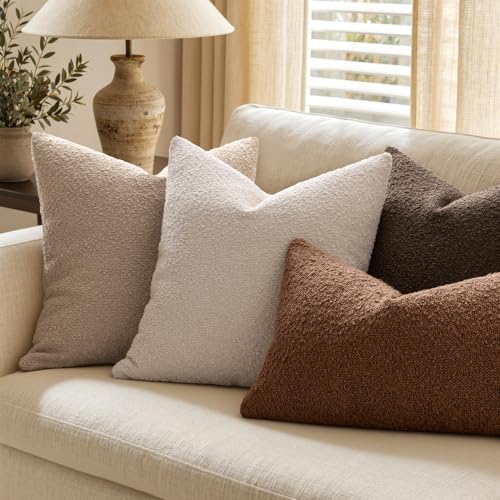 MIULEE 22x22 Decorative Euro Sham Boucle Couch Pillow Covers Brown