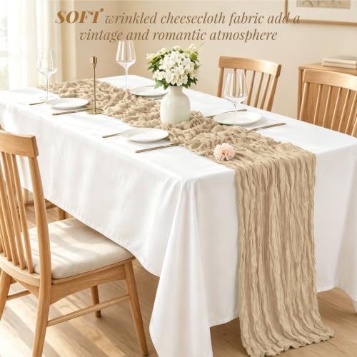 10 Pack Beige Cheesecloth Table Runner 17x108 Inch Boho Gauze Cheese